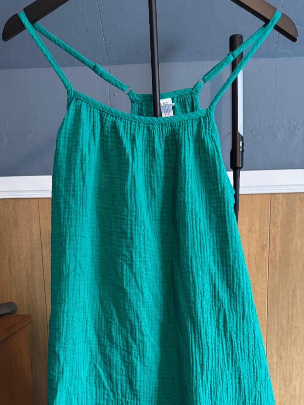 Stars Above Teal Crinkle Gauze Strappy Mini Dress/Swim Cover-Up. Size Medium - Picture 1 of 6